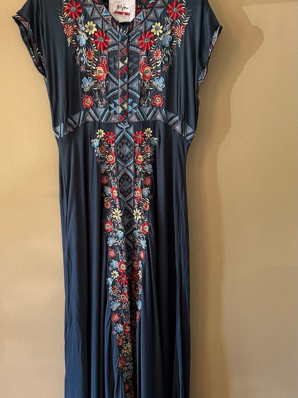 Johnny Was Embroidered Boho Cassie Maxi Dress - Navy Blue Medium - Picture 4 of 10